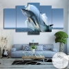 Jumping White Shark Animal Five Panel Canvas 5 Piece Wall Art Set