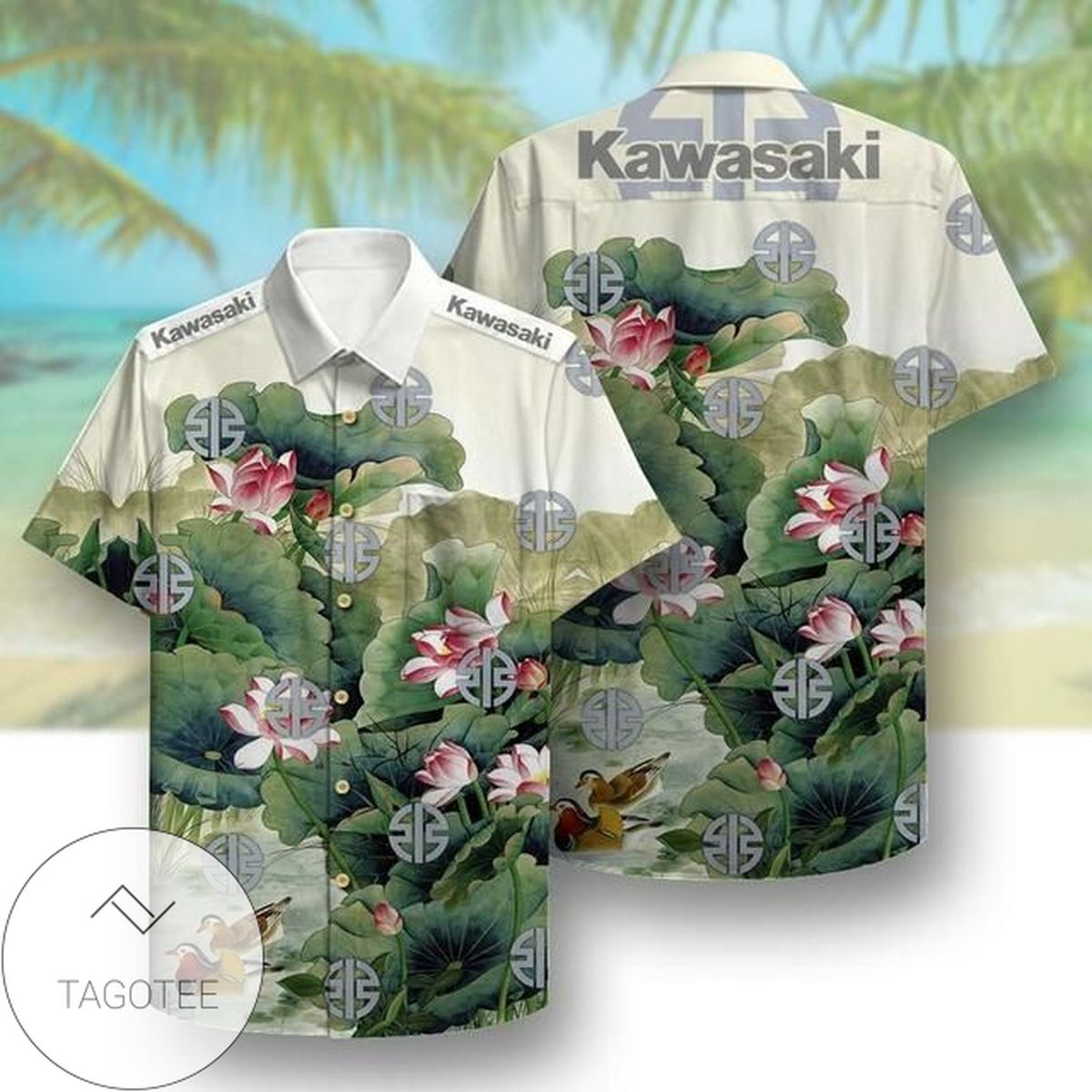 Kawasaki Lotus Hawaiian Graphic Print Short Sleeve Hawaiian Casual Shirt