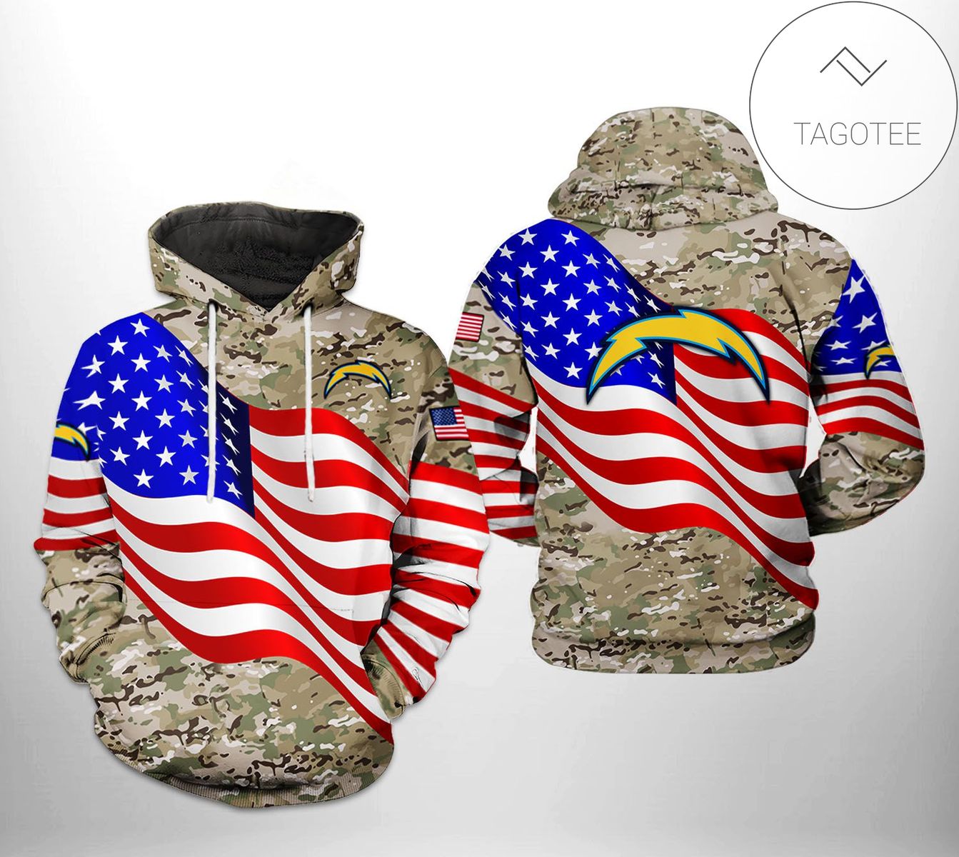 Los Angeles Chargers NFL US Flag Camo Veteran Team 3D Printed Hoodie Zipper Hooded Jacket