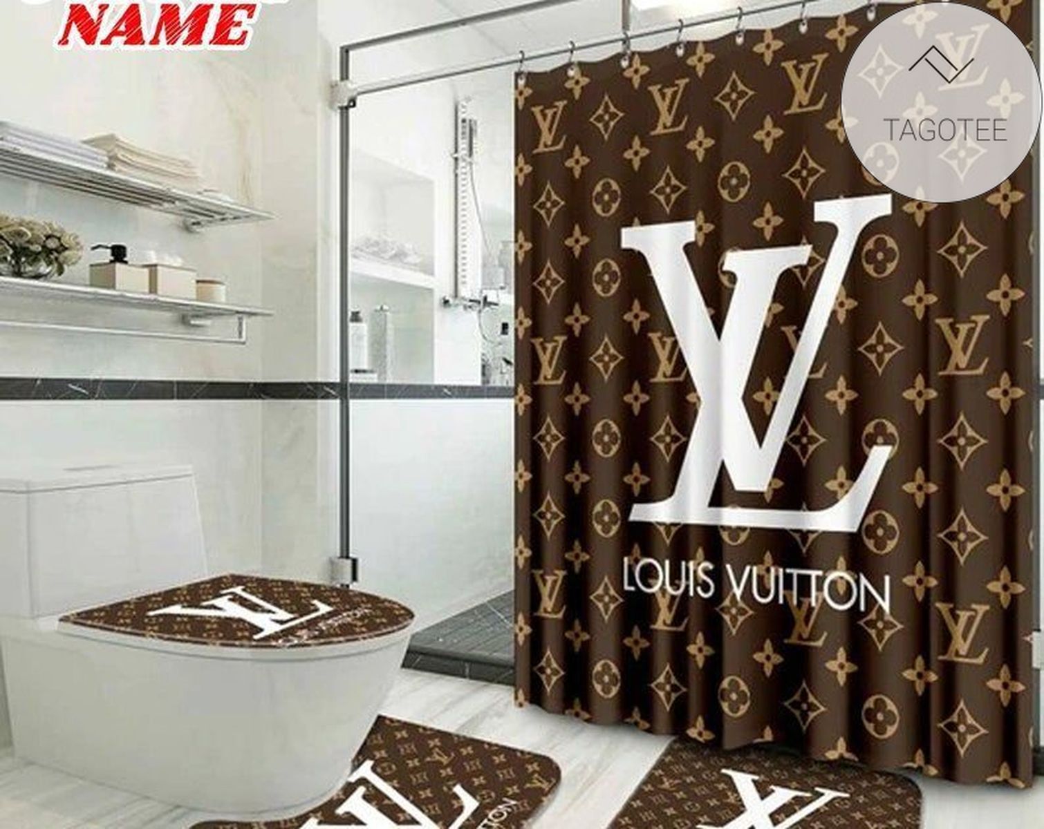 Lv Luxury Type 2 Shower Curtain Waterproof Luxury Bathroom Mat Set Luxury Brand Shower Curtain Luxury Window Curtains