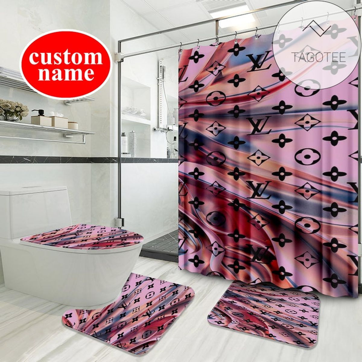 Lv Luxury Type 36 Shower Curtain Waterproof Luxury Bathroom Mat Set
