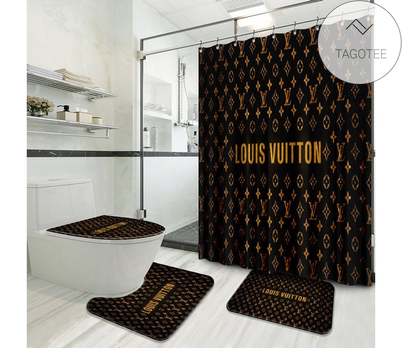 Lv Luxury Type 52 Shower Curtain Waterproof Luxury Bathroom Mat Set
