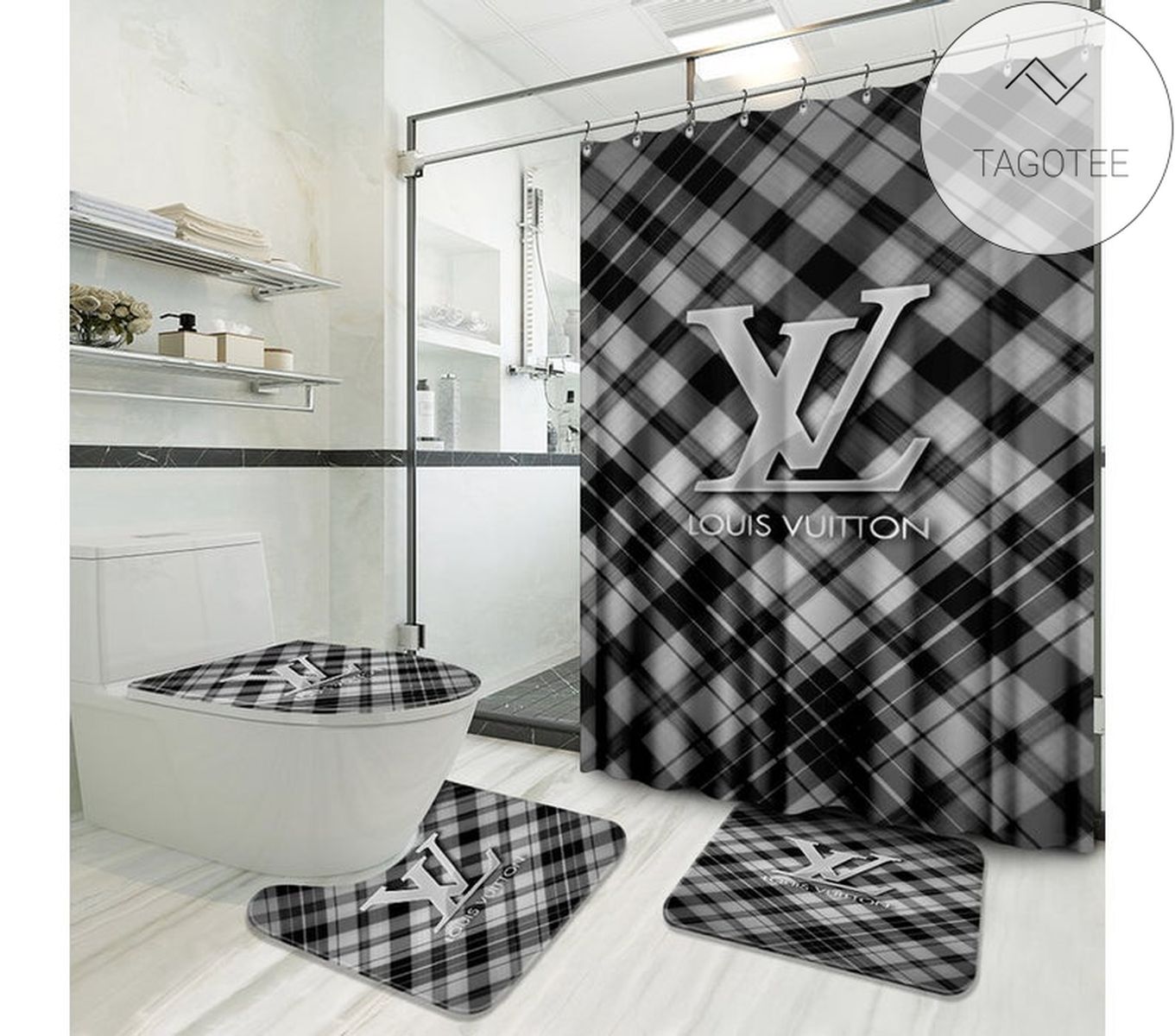 Lv Luxury Type 56 Shower Curtain Waterproof Luxury Bathroom Mat Set