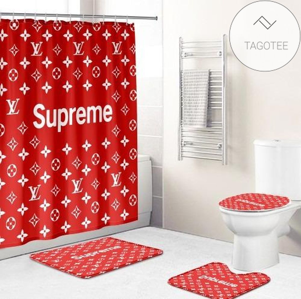Lv Supreme Luxury Shower Curtain Waterproof Luxury Bathroom Mat Set