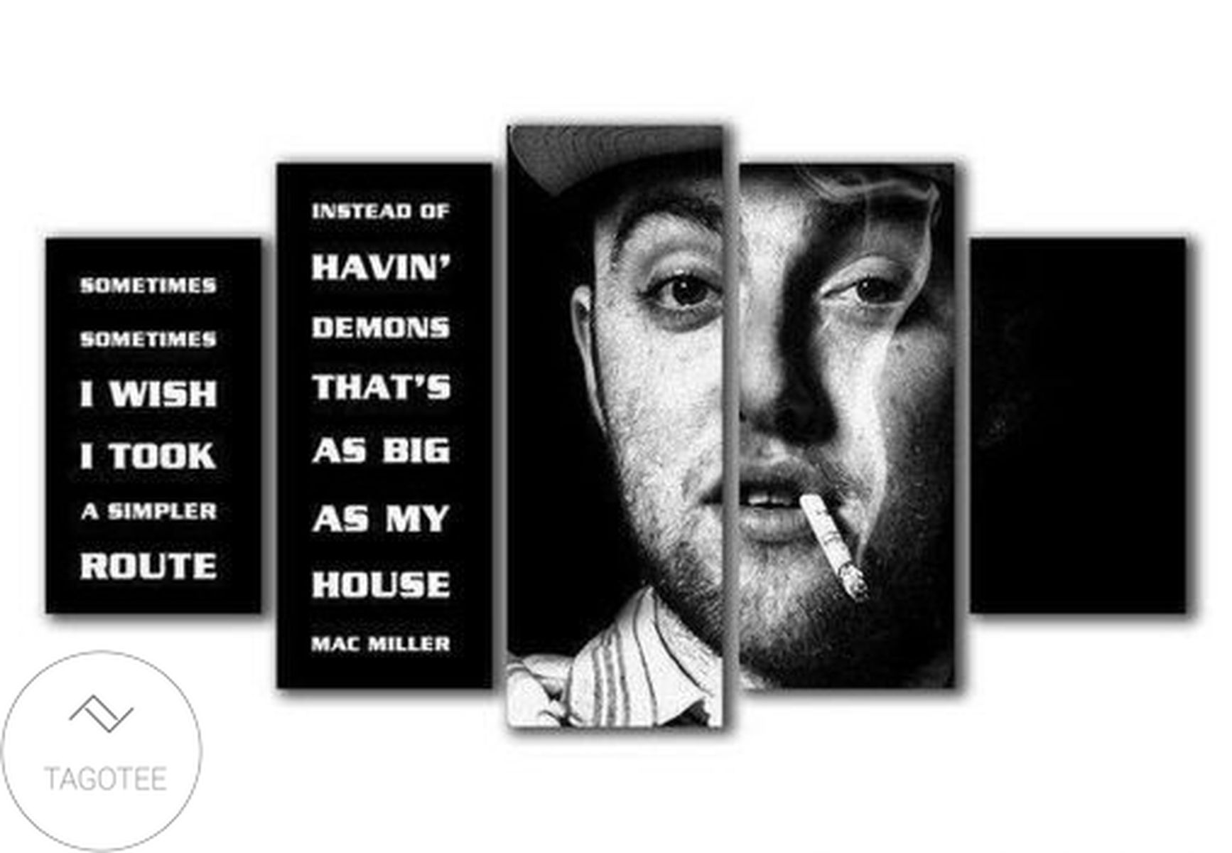 Mac Miller Black Quote Celebrity Five Panel Canvas 5 Piece Wall Art Set