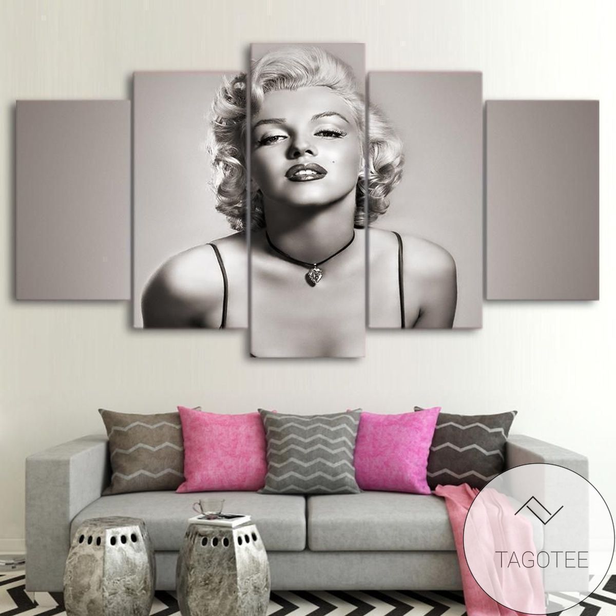 Marilyn Monroe Black-White Celebrity Five Panel Canvas 5 Piece Wall Art Set