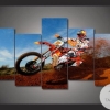 Motorcycle Racing Dirt Bike Rider Racing Sport Five Panel Canvas 5 Piece Wall Art Set