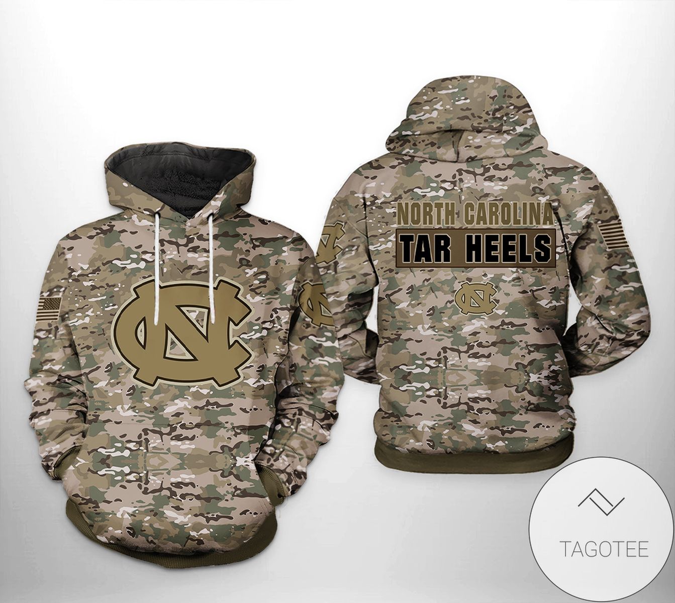 North Carolina Tar Heels NCAA Camo Veteran 3D Printed Hoodie Zipper Hooded Jacket