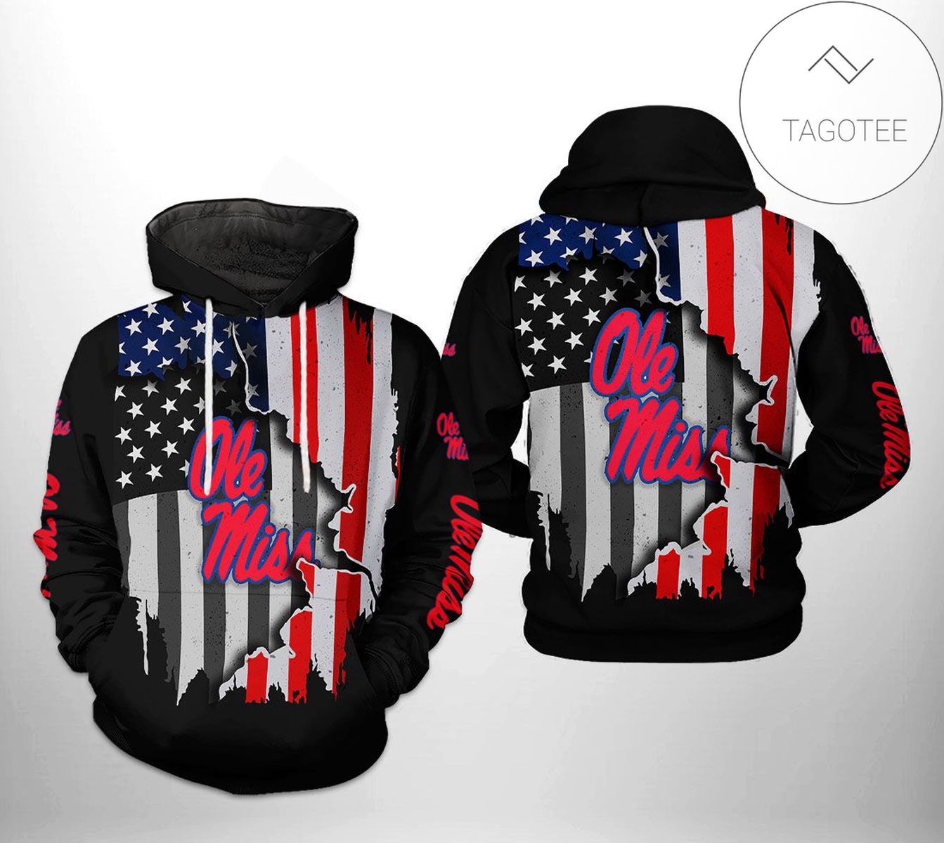 Ole Miss Rebels NCAA US Flag 3D Printed Hoodie Zipper Hooded Jacket
