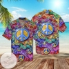 Peace Love Hippie Hawaiian Graphic Print Short Sleeve Hawaiian Shirt
