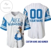 Personalized Alice In Wonderland All Over Print Pinstripe Baseball Jersey - White