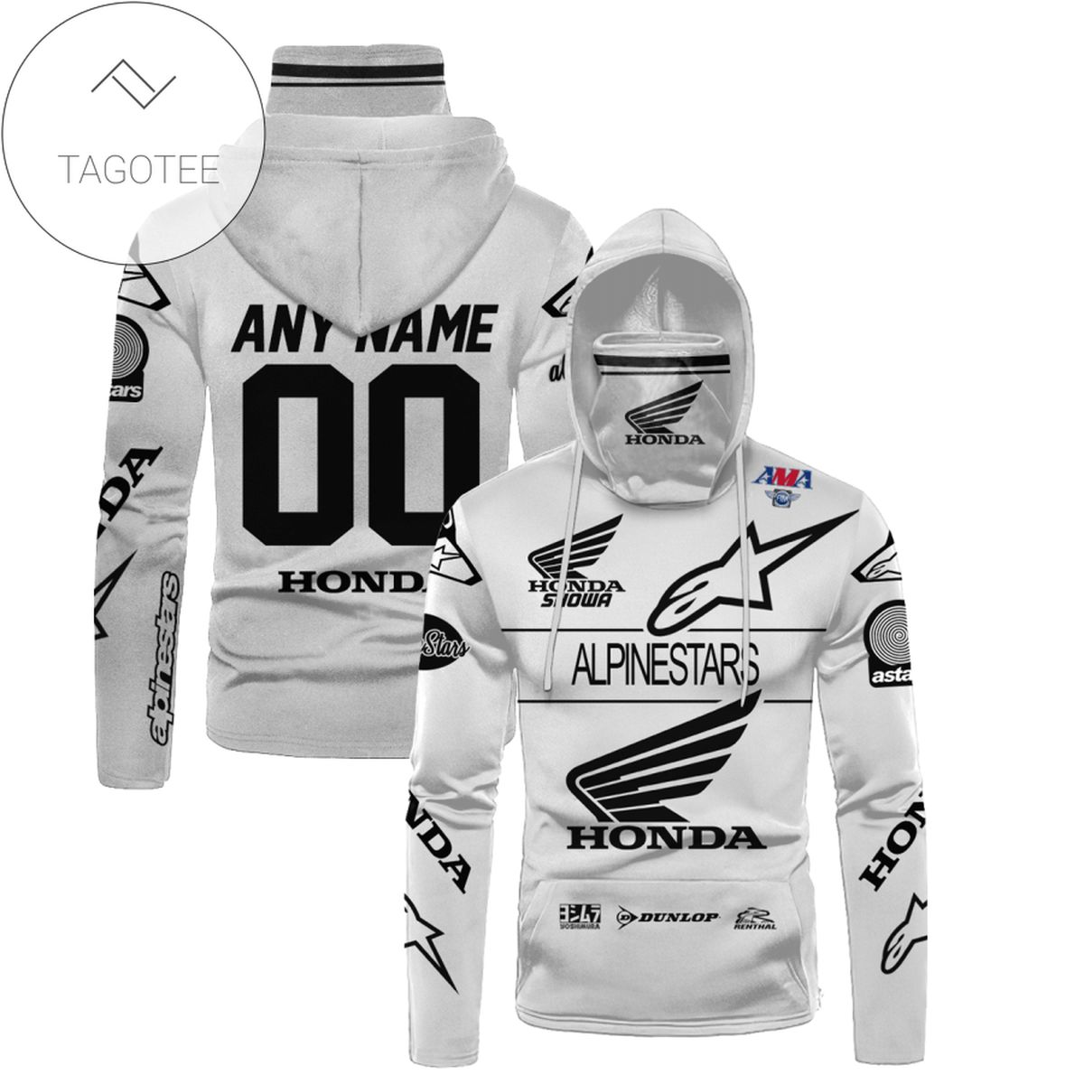 Personalized Alpinestars Honda Motogp Racing All Over Print 3D Gaiter Hoodie - White