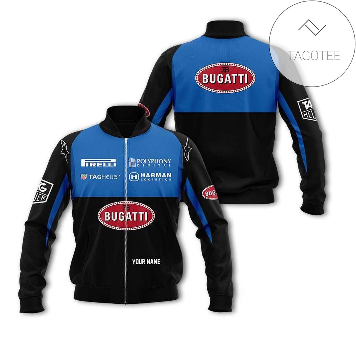 Personalized Bugatti F1 Team Racing Pirelli Tag Heuer All Over Print 3D Bomber Jacket - Black