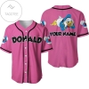 Personalized Chilling Donald Duck Disney All Over Print Baseball Jersey - Pink