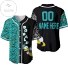 Personalized Donald Duck Pattern All Over Print Baseball Jersey - Black & Turquoise