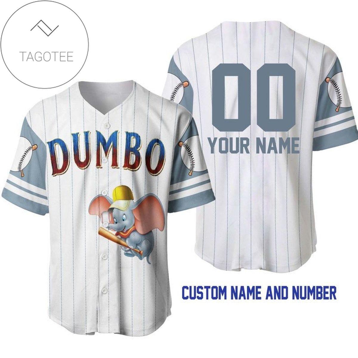 Personalized Dumbo The Flying Elephant All Over Print Pinstripe Baseball Jersey - White