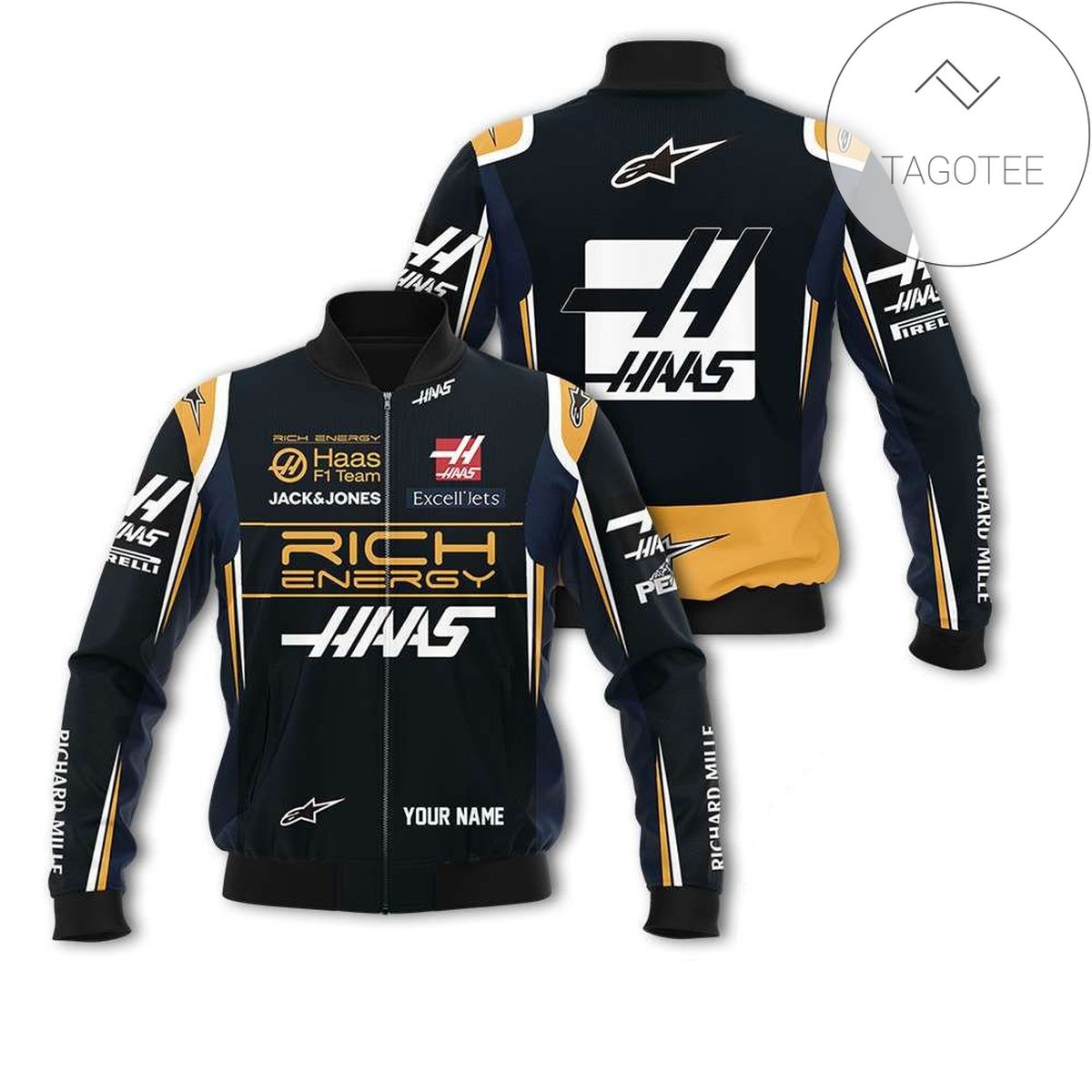 Personalized Haas F1 Team Racing Rich Energy All Over Print 3D Bomber Jacket - Navy
