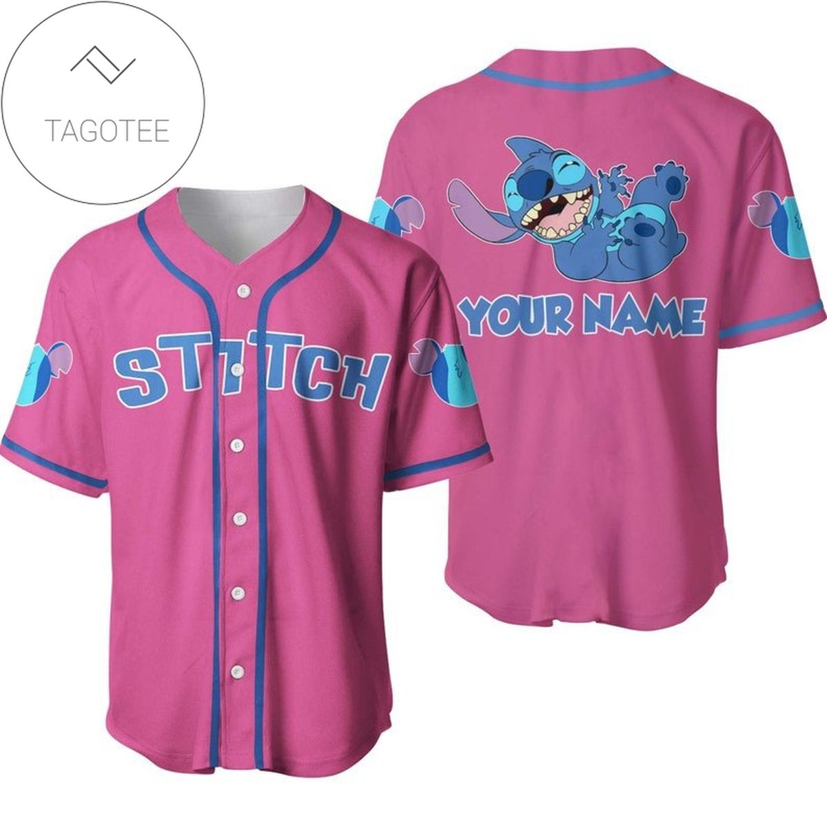 Personalized Happy Stitch Disney All Over Print Baseball Jersey - Pink