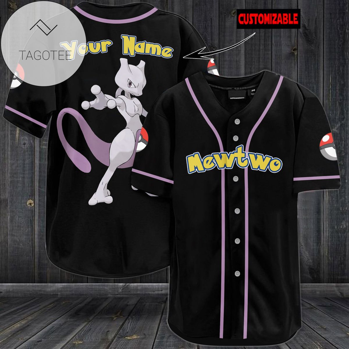 Personalized Mewtwo Baseball Jersey - Black
