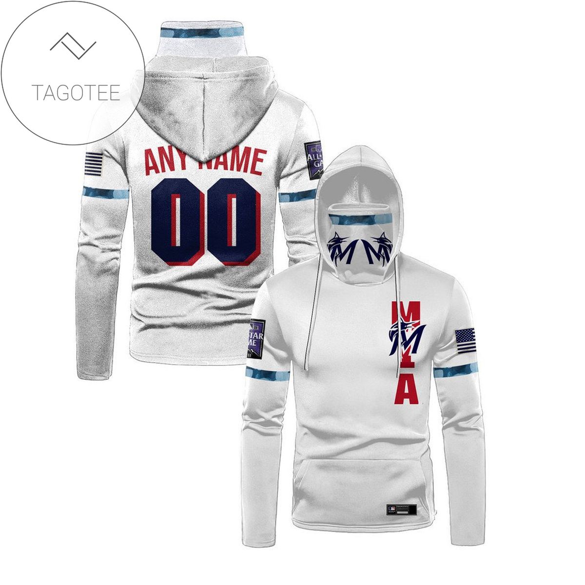 Personalized Miami Marlins All Over Print 3D Gaiter Hoodie - White