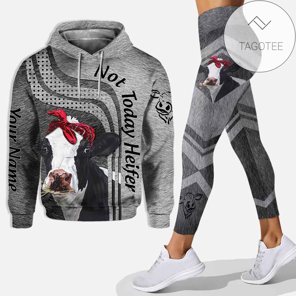 Personalized Not Today Heifer All Over Print 3D Hoodie & Leggings - Gray