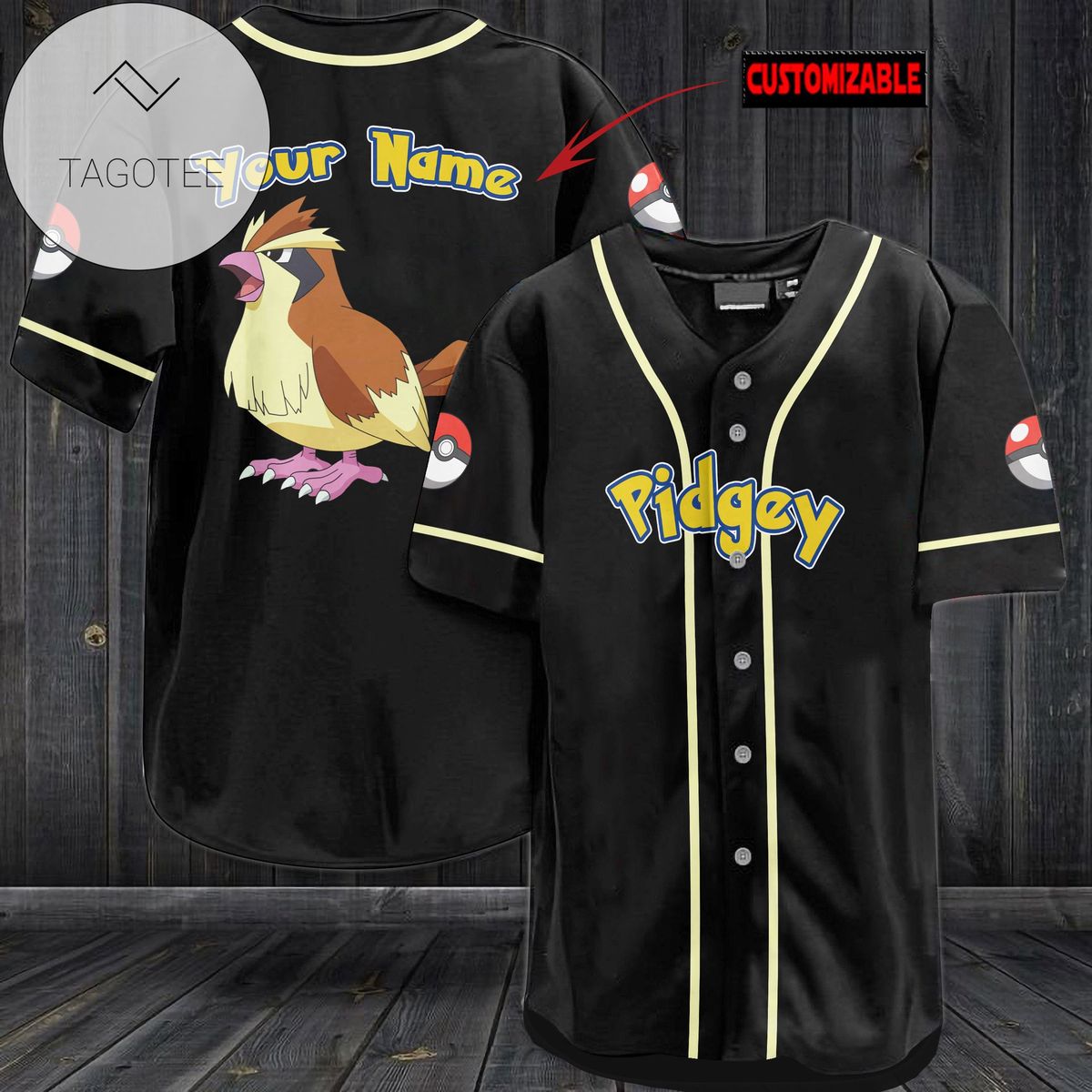 Personalized Pidgey Baseball Jersey - Black