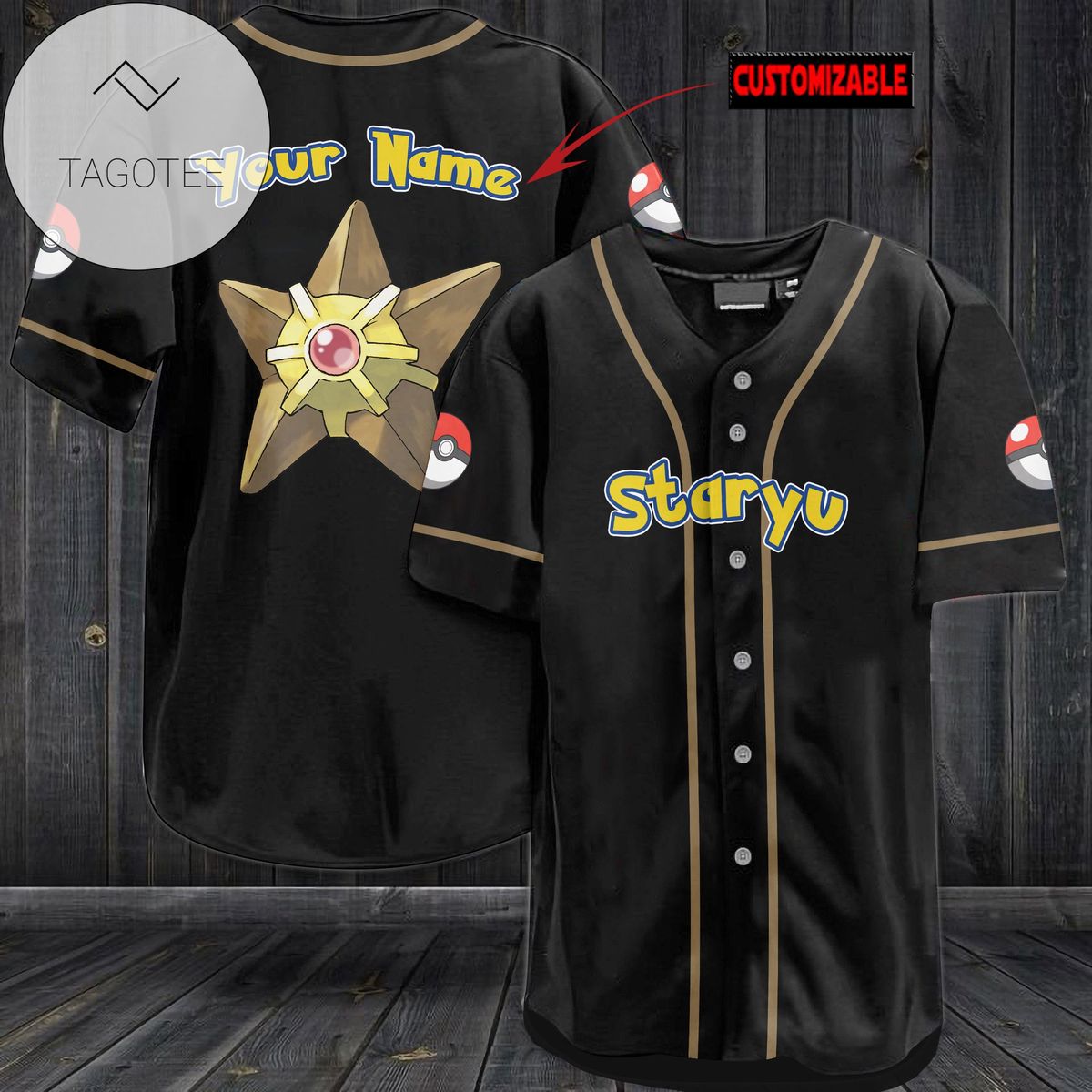 Personalized Staryu Baseball Jersey - Black