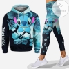 Personalized Stitch All Over Print 3D Floral Hoodie & Leggings - Black & Blue
