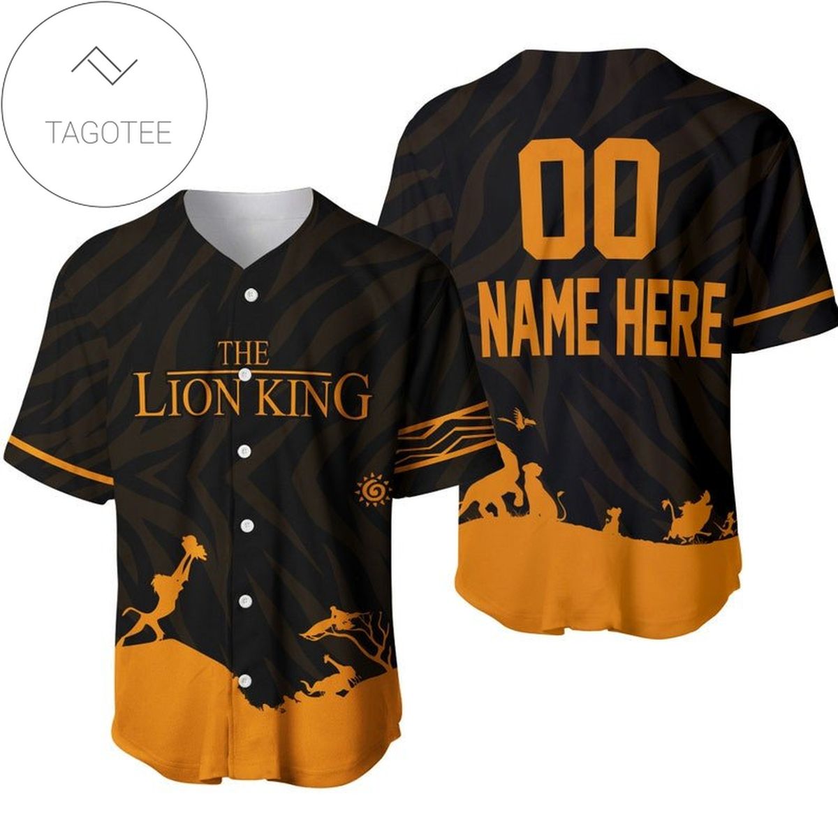 Personalized The Lion King Iconic Scene All Over Print Baseball Jersey - Black
