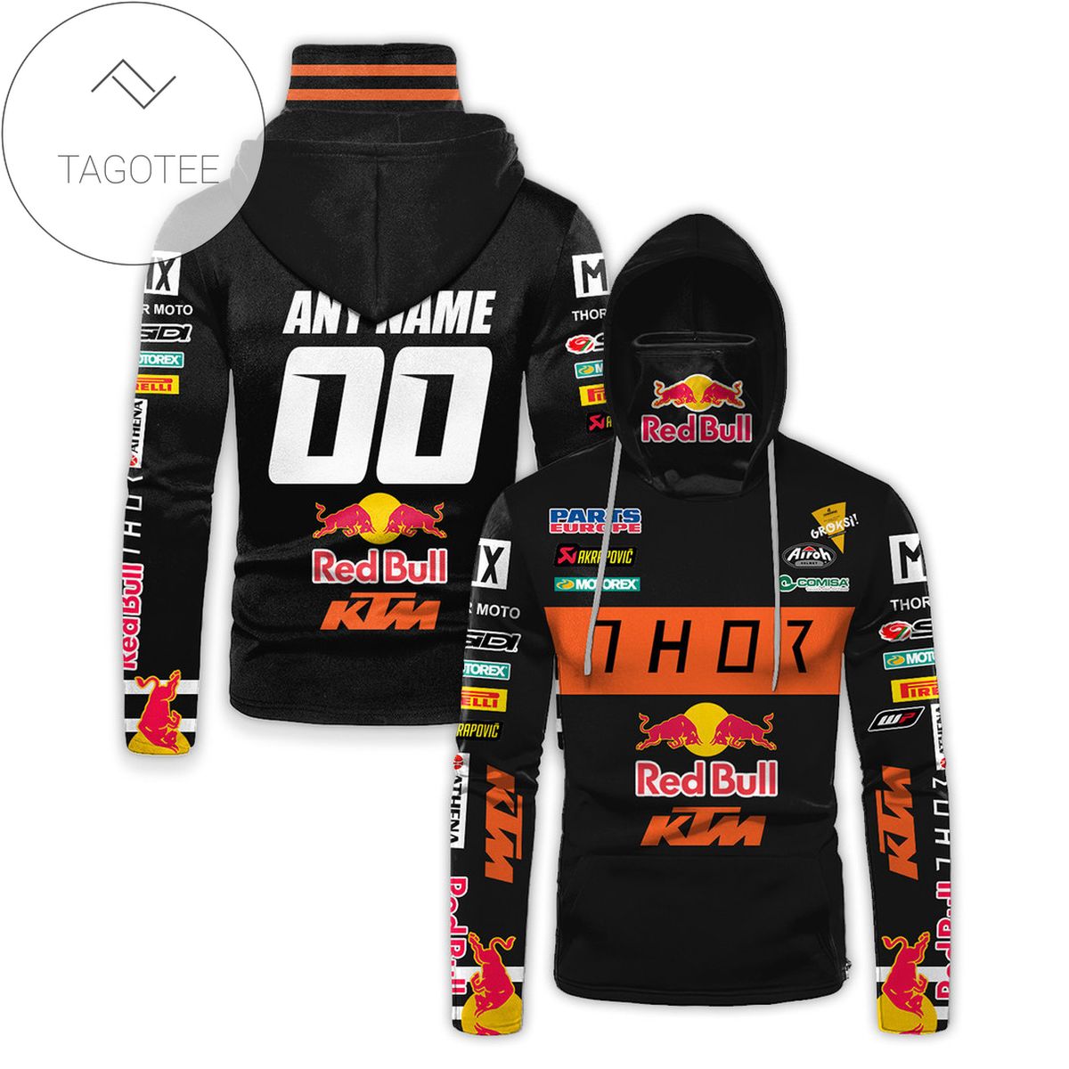 Personalized Thor Red Bull Ktm Factory Motogp Racing All Over Print 3D Gaiter Hoodie - Black