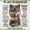 Personalized To My Grandson Wolf Tree Theme Fleece Blanket