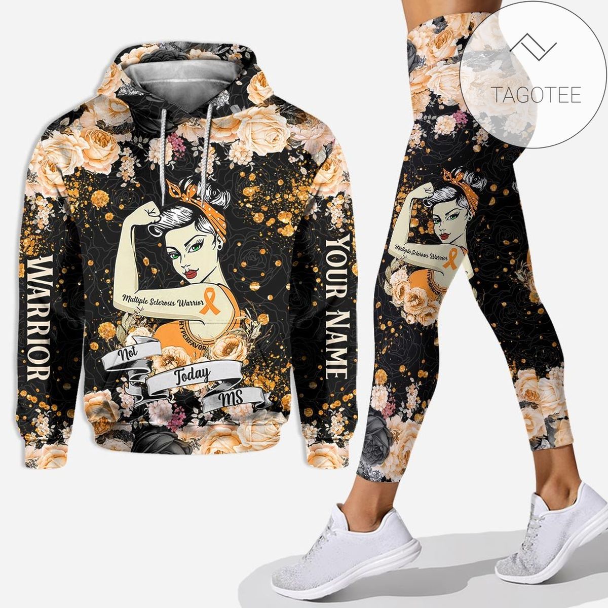 Personalized Warrior Not Today MS All Over Print 3D Rose Hoodie & Leggings - Black