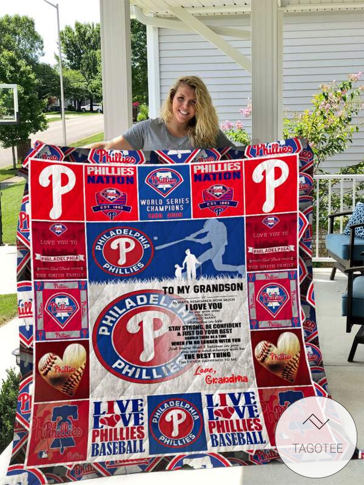 Philadelphia Phillies To My Grandson Love Grandmom Quilt Blanket