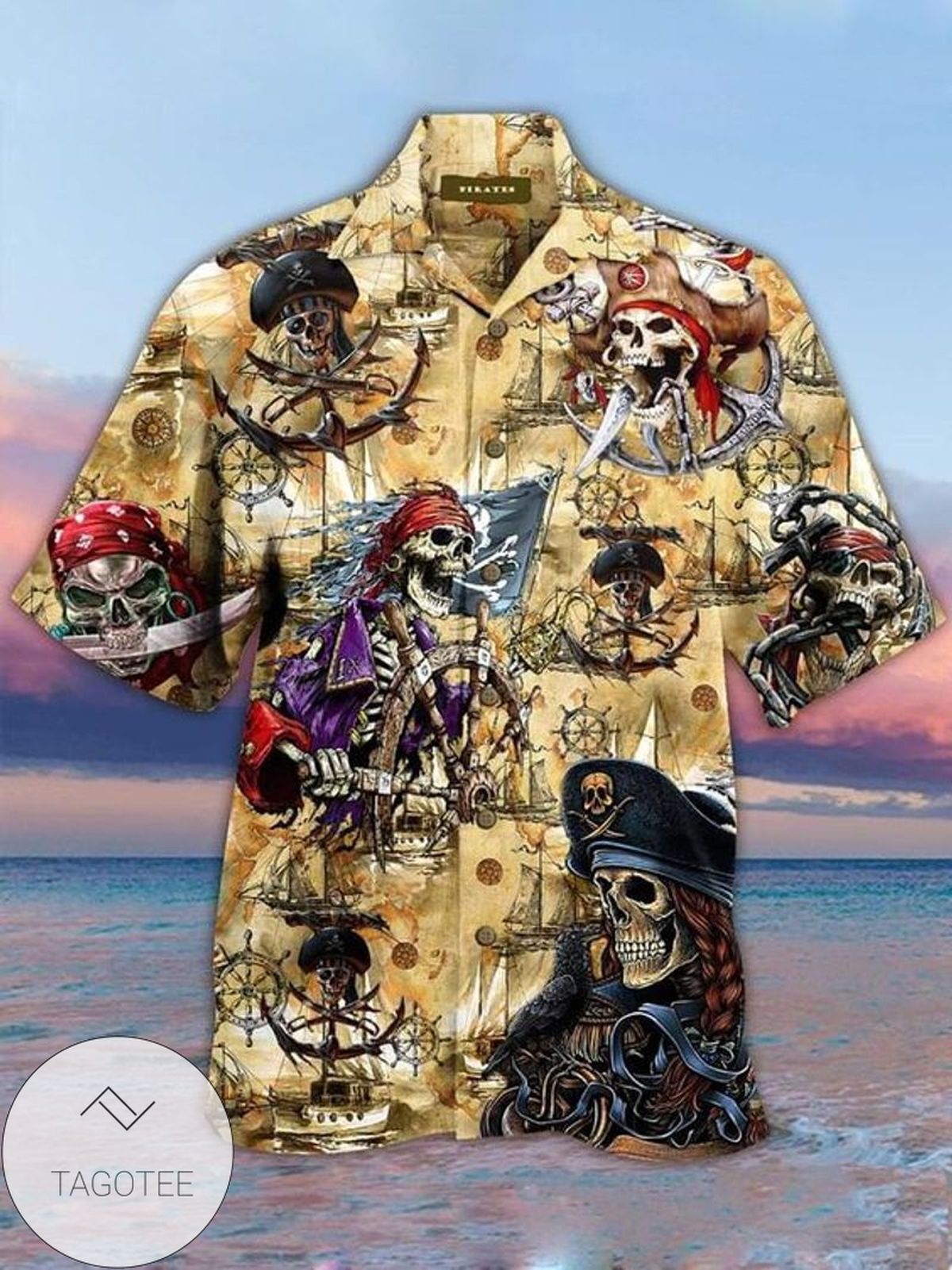 Pirates Hawaiian Graphic Print Short Sleeve Hawaiian Casual Shirt