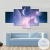 Planets Stars And Galaxies In Purple Shade Space Five Panel Canvas 5 Piece Wall Art Set