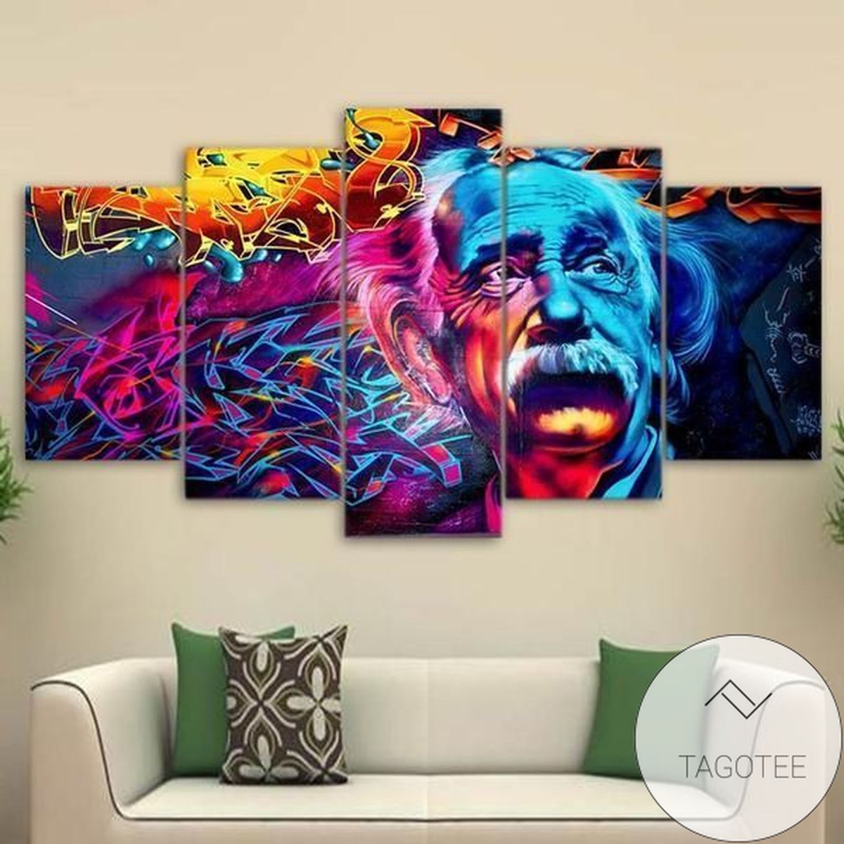Psychedelic Color Einstein Abstract And Famous Person Five Panel Canvas 5 Piece Wall Art Set