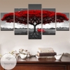 Red Tree On Black And White Field Five Panel Canvas 5 Piece Wall Art Set