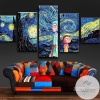 Rick And Morty Starry Night Cartoon Five Panel Canvas 5 Piece Wall Art Set