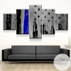 Rustic Distressed Police Blue Line Flag Abstract Five Panel Canvas 5 Piece Wall Art Set