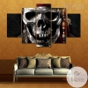Silver Metal Skull Abstract Five Panel Canvas 5 Piece Wall Art Set