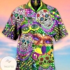 Skull Hippie 1 Print Short Sleeve Hawaiian Casual Shirt