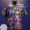 Skull Hippie Print Short Sleeve Hawaiian Casual Shirt