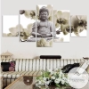 Statue Of Buddha With White Flowers Around Religion Five Panel Canvas 5 Piece Wall Art Set
