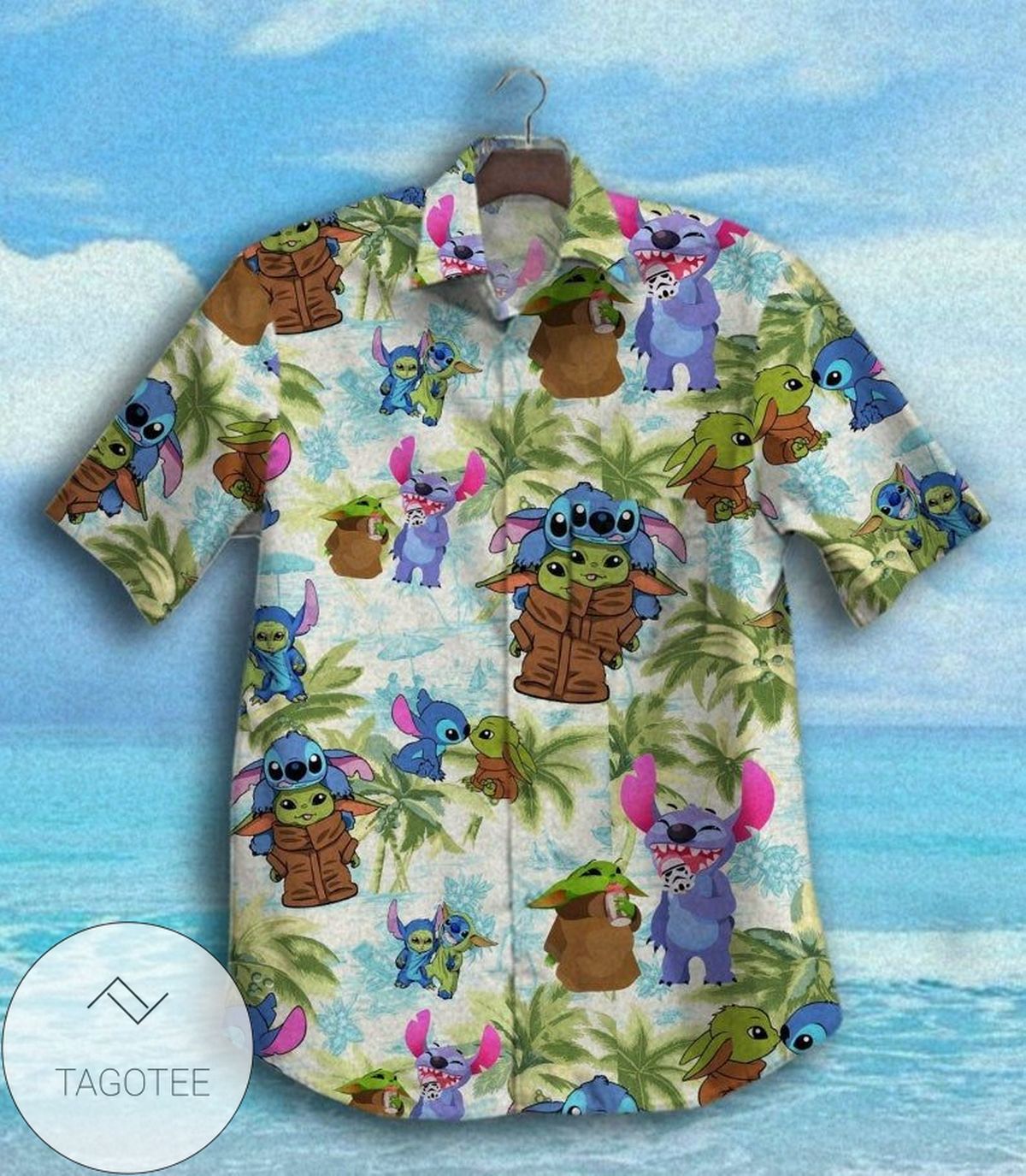 Stitch And Baby Yoda Cartoon Lilo And Stitch For men And Women Graphic Print Short Sleeve Hawaiian Casual Shirt