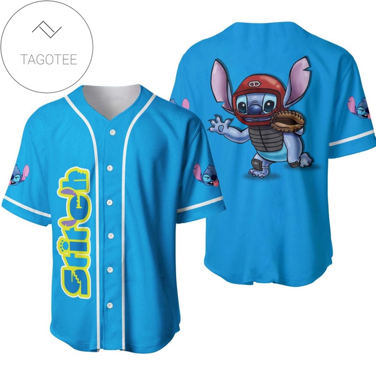 Stitch The Catcher All Over Print Baseball Jersey - Blue