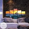Surfer Surfing In The Surf At Sun Set Five Panel Canvas 5 Piece Wall Art Set
