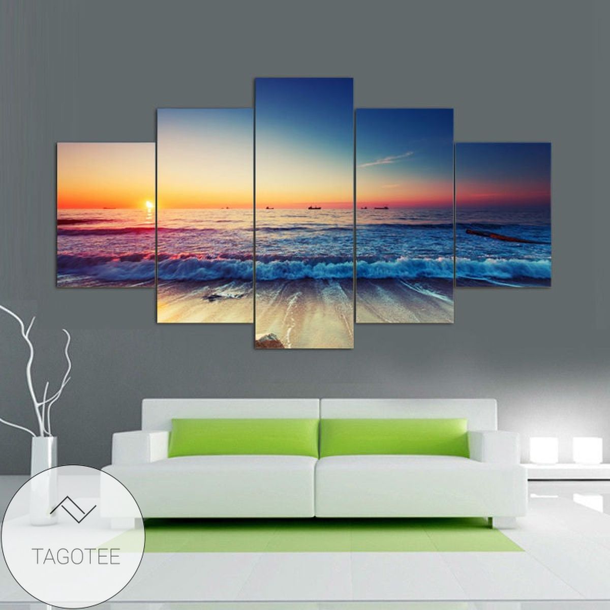 Tranquil Beach Sunset Five Panel Canvas 5 Piece Wall Art Set