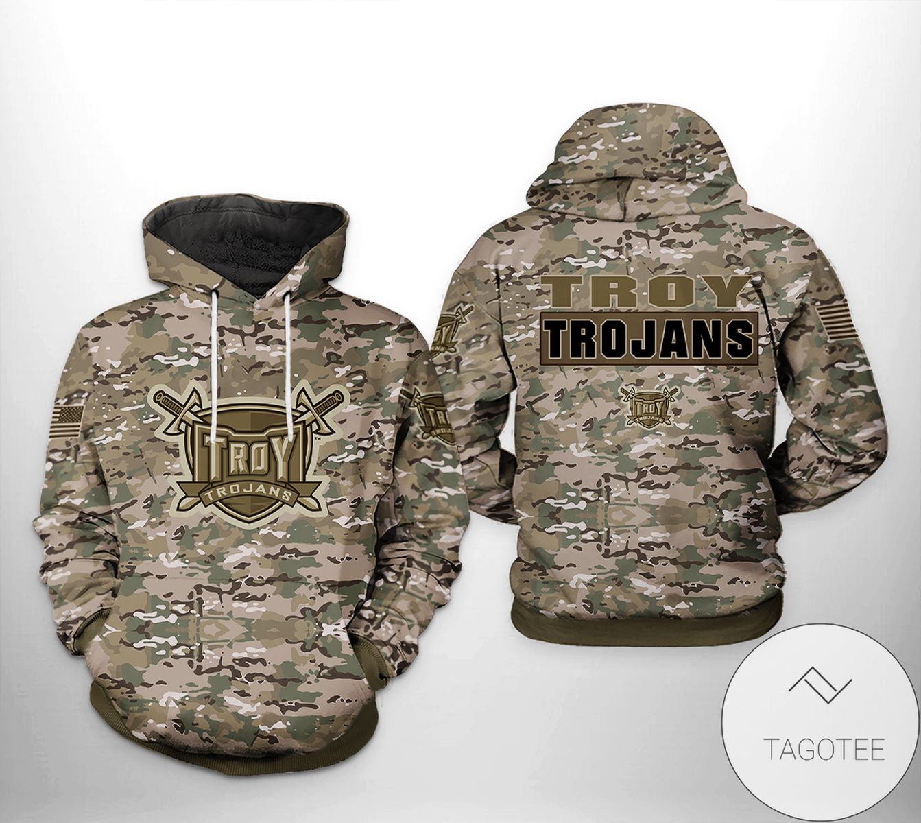 Troy Trojans NCAA Camo Veteran 3D Printed Hoodie Zipper Hooded Jacket
