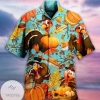 Turkey And Pumpkin Print Short Sleeve Hawaiian Casual Shirt