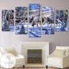 Wolves In A Snowy Forest Five Panel Canvas 5 Piece Wall Art Set